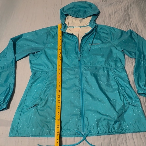 Columbia flash forward hooded wind breaker, med, teal, gently used. - Picture 7 of 11